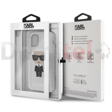 Силиконов гръб KARL LAGERFELD Iconic Glitter за iPhone 11 Pro Сребърен
