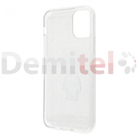 Силиконов гръб KARL LAGERFELD Iconic Glitter за iPhone 11 Pro Сребърен