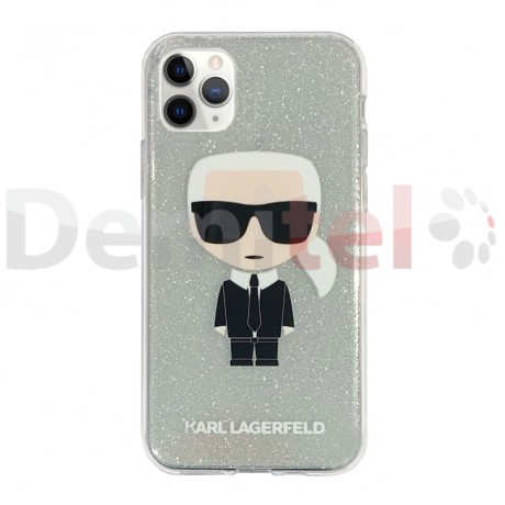 Силиконов гръб KARL LAGERFELD Iconic Glitter за iPhone 11 Pro Сребърен