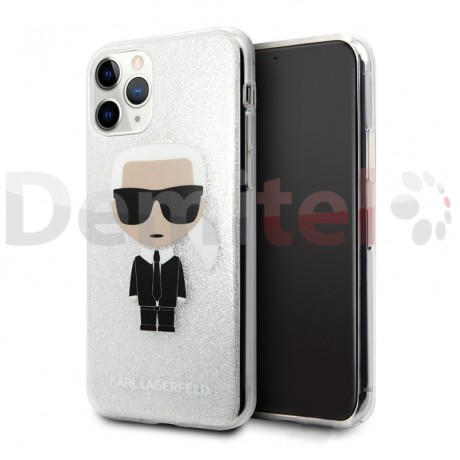Силиконов гръб KARL LAGERFELD Iconic Glitter за iPhone 11 Pro Сребърен