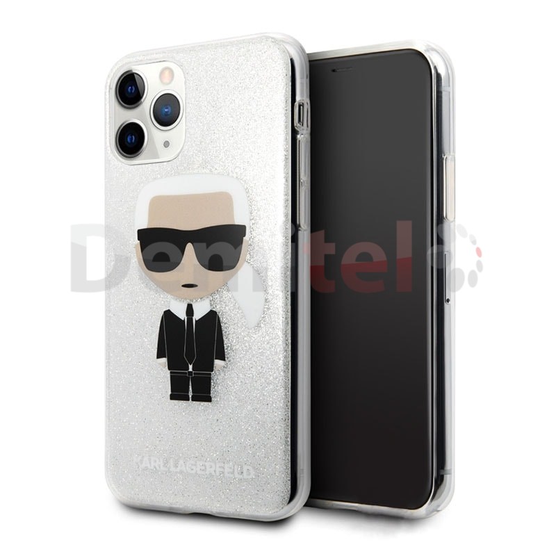 Силиконов гръб KARL LAGERFELD Iconic Glitter за iPhone 11 Pro Сребърен