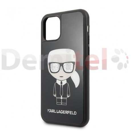 Силиконов гръб KARL LAGERFELD Iconic Glitter за iPhone 11 Pro Черен