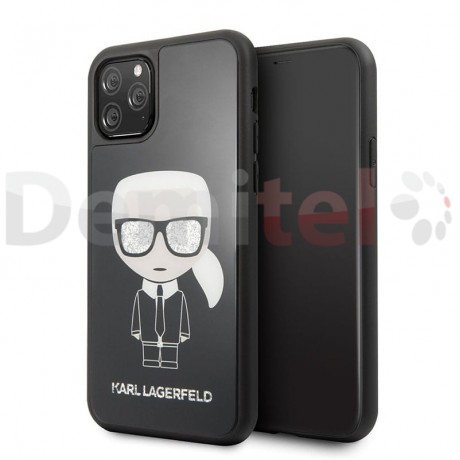 Силиконов гръб KARL LAGERFELD Iconic Glitter за iPhone 11 Pro Черен