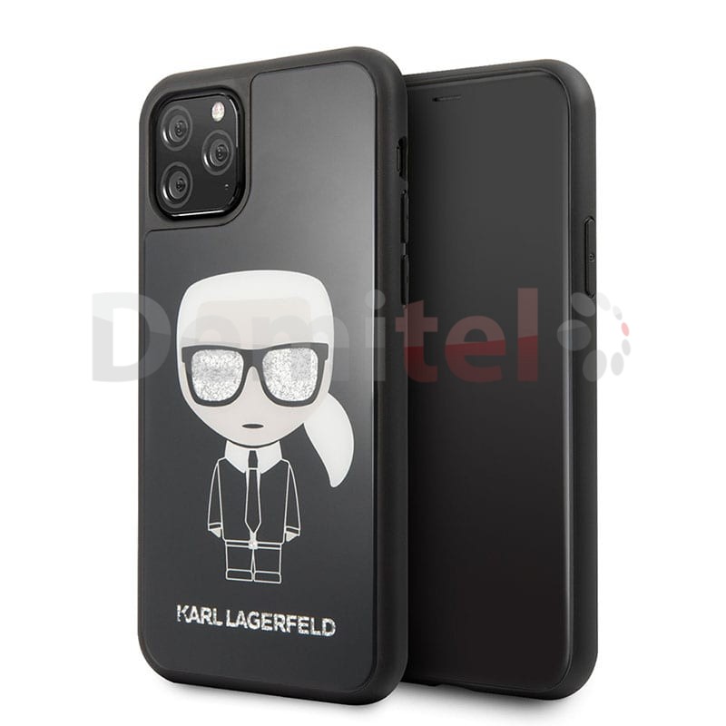 Силиконов гръб KARL LAGERFELD Iconic Glitter за iPhone 11 Pro Черен