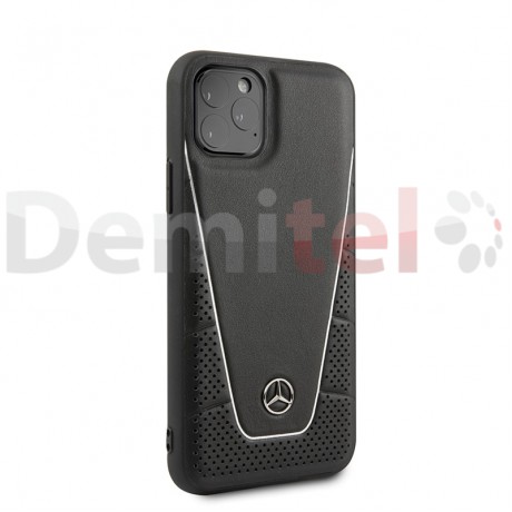 Силиконов гръб MERCEDES-BENZ Pattern с естествена кожа за iPhone 11 Pro Max Черен