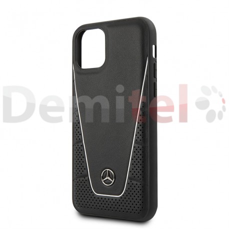 Силиконов гръб MERCEDES-BENZ Pattern с естествена кожа за iPhone 11 Pro Max Черен