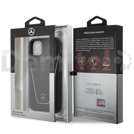 Силиконов гръб MERCEDES-BENZ Pattern с естествена кожа за iPhone 11 Pro Max Черен