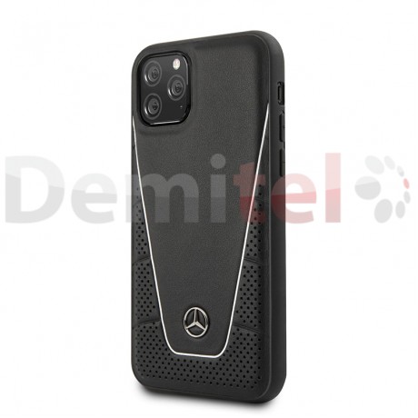 Силиконов гръб MERCEDES-BENZ Pattern с естествена кожа за iPhone 11 Pro Max Черен