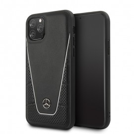 Силиконов гръб MERCEDES-BENZ Pattern с естествена кожа за iPhone 11 Pro Max Черен 