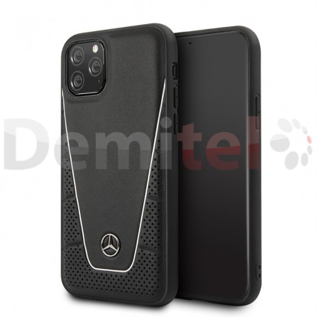 Силиконов гръб MERCEDES-BENZ Pattern с естествена кожа за iPhone 11 Pro Max Черен