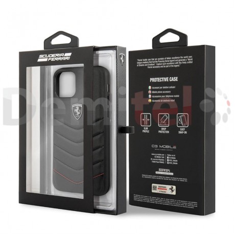 Силиконов гръб FERRARI Heritage Quilted с естествена кожа за iPhone 11 Pro Max Черен