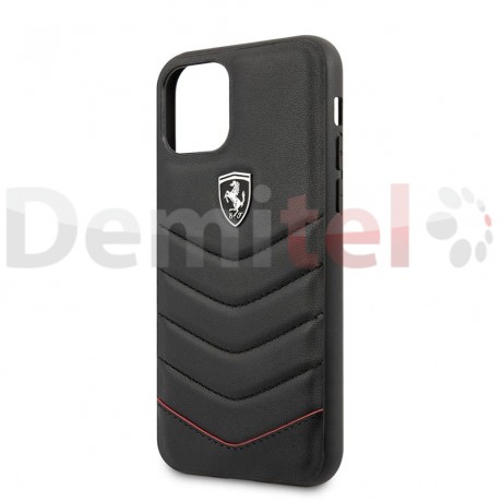Силиконов гръб FERRARI Heritage Quilted с естествена кожа за iPhone 11 Pro Max Черен