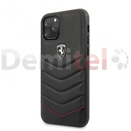 Силиконов гръб FERRARI Heritage Quilted с естествена кожа за iPhone 11 Pro Max Черен