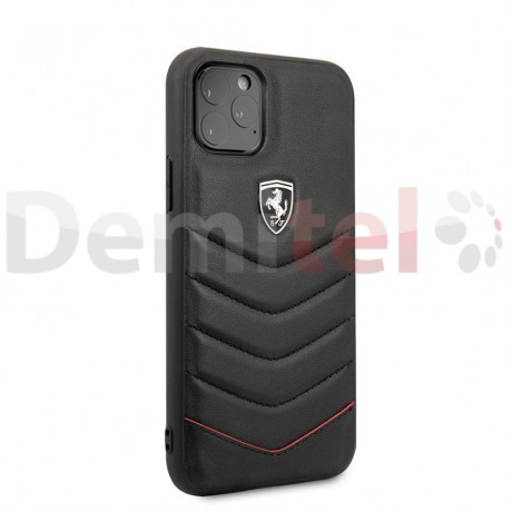Силиконов гръб FERRARI Heritage Quilted с естествена кожа за iPhone 11 Pro Max Черен