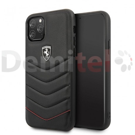Силиконов гръб FERRARI Heritage Quilted с естествена кожа за iPhone 11 Pro Max Черен