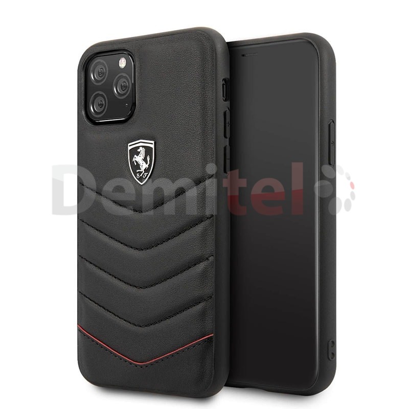 Силиконов гръб FERRARI Heritage Quilted с естествена кожа за iPhone 11 Pro Max Черен