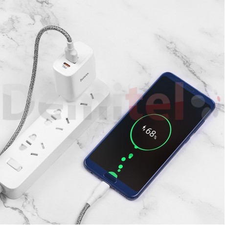 Зарядно HOCO C57A PD+QC 3.0 USB>Type-C към Lightning кабел Бяло