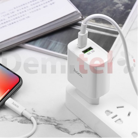 Зарядно HOCO C57A PD+QC 3.0 USB>Type-C към Lightning кабел Бяло