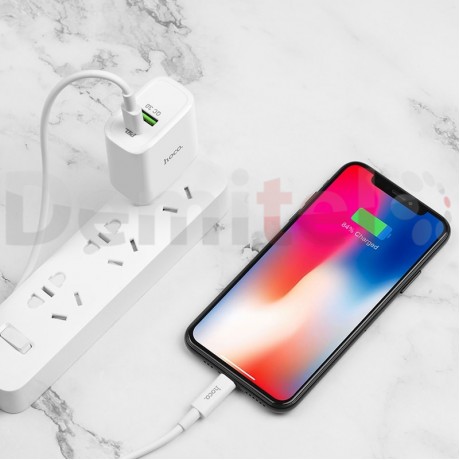 Зарядно HOCO C57A PD+QC 3.0 USB>Type-C към Lightning кабел Бяло