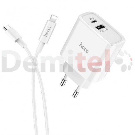 Зарядно HOCO C57A PD+QC 3.0 USB>Type-C към Lightning кабел Бяло