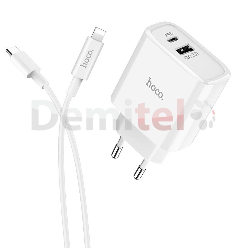 Зарядно HOCO C57A PD+QC 3.0 USB>Type-C към Lightning кабел Бяло