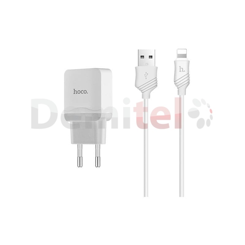 Зарядно HOCO C22А 220V 2.4A с Lightning кабел Бяло