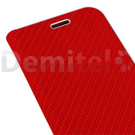 Тефтер VENNUS Carbon Book за Galaxy A6 2018 Червен