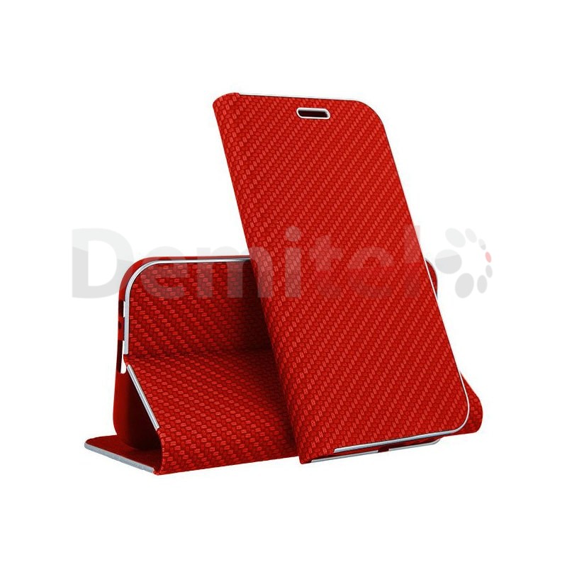 Тефтер VENNUS Carbon Book за Galaxy A6 2018 Червен