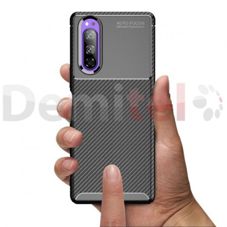 Силиконов гръб AUTO FOCUS Carbon за Sony Xperia 5 Черен