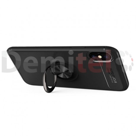 Силиконов гръб AUTO FOCUS Magnetic Ring за Apple iPhone XS Max Черен