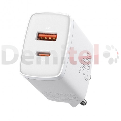 Зарядно BASEUS U+C 20W, 220V 1XUSB Бяло