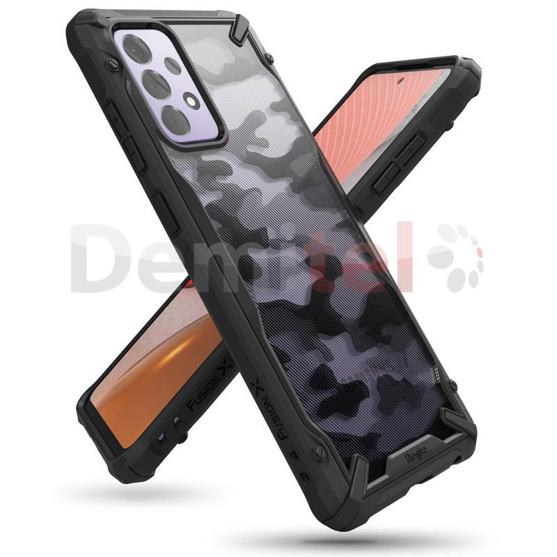Калъф за телефон Ringke Fusion X Design Durable PC за Samsung Galaxy A72 5G, Черен Камуфлаж