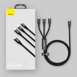 Кабел BASEUS Rapid Series 3-in-1 Cable, 20W, 1.2M Черен 