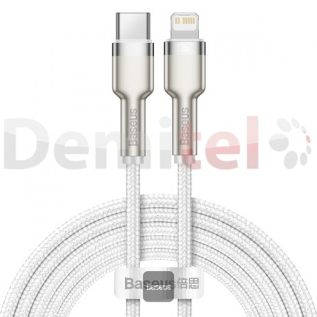 Кабел за данни Baseus Cafule Series Metal Type-C към Lightning за iPhone PD 20W 2M - Бял
