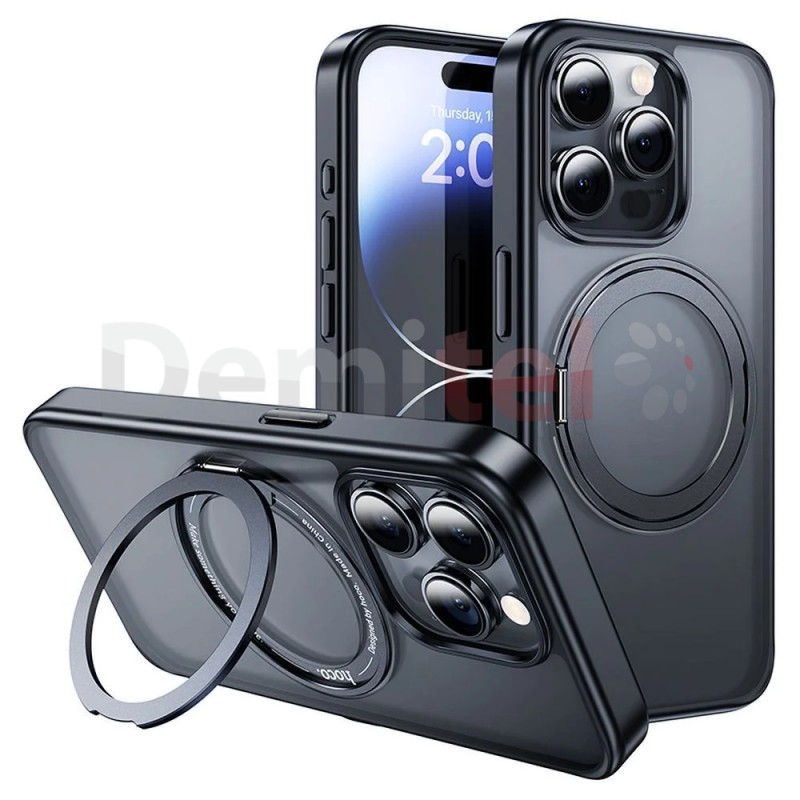 Калъф за iPhone 15 Pro, Hoco Stand Magnetic Case, Черен