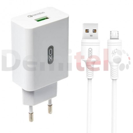 Зарядно XO L36, 220V, USB+Cabel, USB>Type-C, Бяло