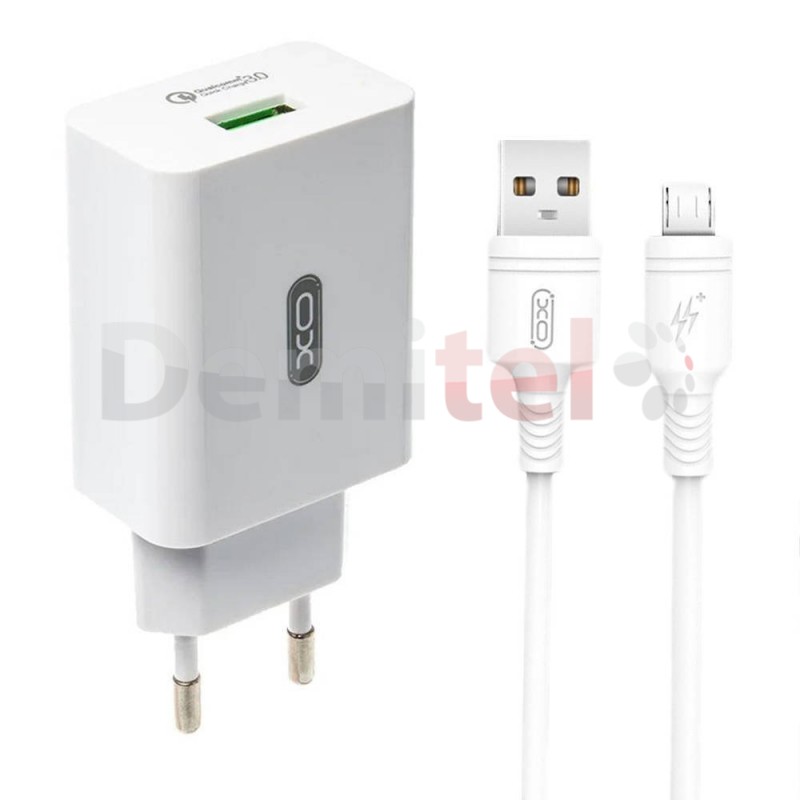 Зарядно XO L36, 220V, USB+Cabel, USB>Type-C, Бяло