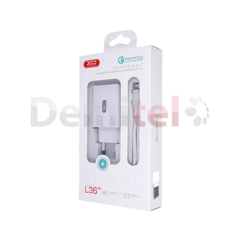 Зарядно XO L36 18W, 3A QC3 + MicroUSB кабел