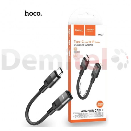 Кабел Hoco, U107 Type-C (Male) > iPhone (Female) 10cm, Черен
