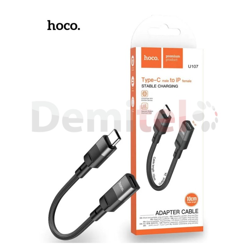 Кабел Hoco, U107 Type-C (Male) > iPhone (Female) 10cm, Черен