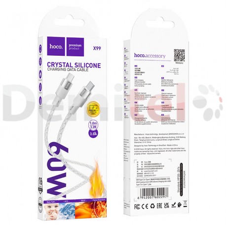 Кабел Hoco, Crystal Junction 60W, Type-C > Type-C, Сив