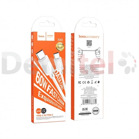 Кабел Hoco X88 Type-C > Type-C 60W Fast-Charge 1M Бял