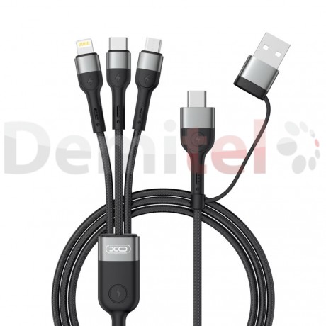 Кабел XO NB-254 6 в 1 USB-A/Type-C > Micro/iP/Type-C Черен 60W 1.2M 