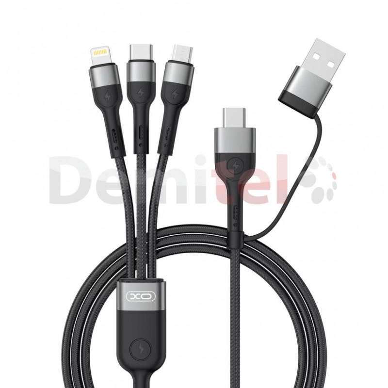 Кабел XO NB-254 6 в 1 USB-A/Type-C > Micro/iP/Type-C Черен 60W 1.2M 