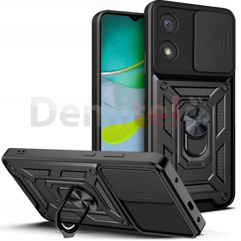 Калъф за Motorola Moto E13 Ring Armor CamSlide Черен