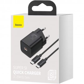 Зарядно Baseus 220V>USB Type-C 25W Super Si Quick Charge + Кабел 1M Черен 