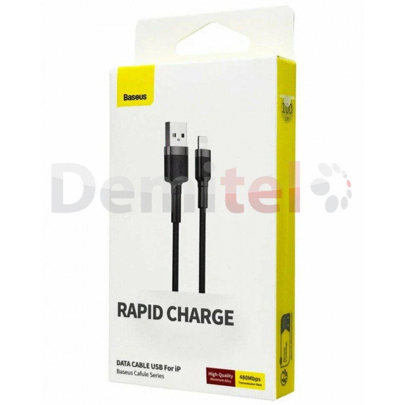 Кабел Baseus Cafule Series Rapid Charge USB>iPhone 480Mbps 1М Черен