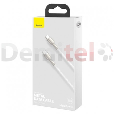 Кабел Baseus Cafule Series Metal Data Cabel Type-C>Type-C 100W 1M Бял