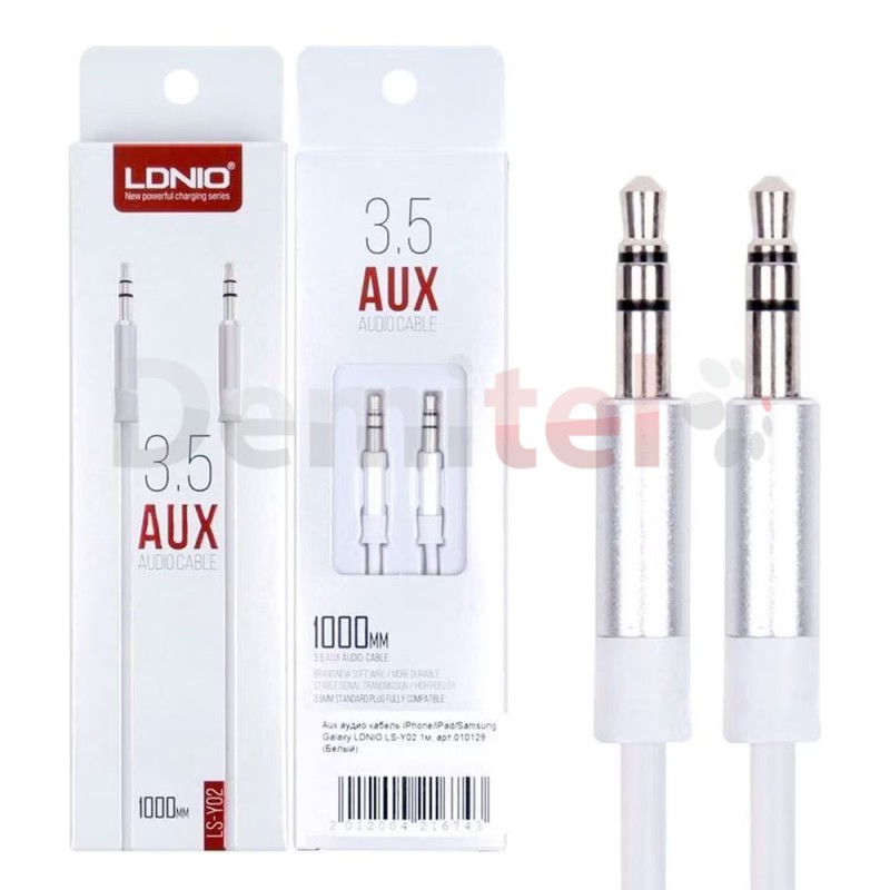 Кабел Audio AUX LDNIO 3.5MM>3.5MM 1М Бял