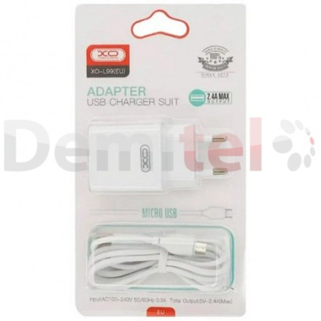 Зарядно XO-L99 220V + MicroUSB Cable 1M 